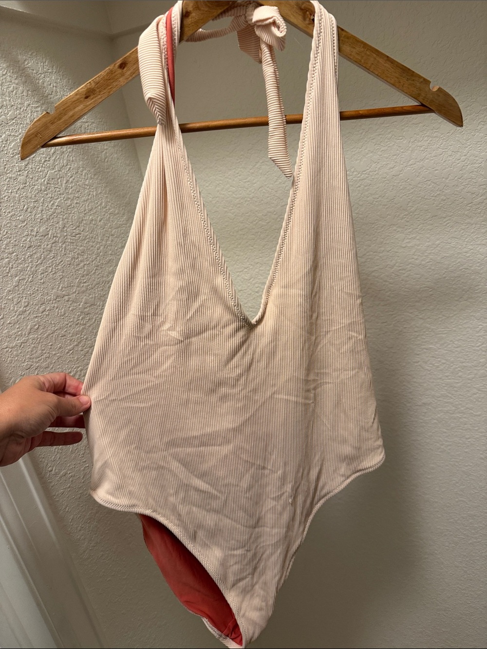 aerie Cream Exterior One-Piece with Coral-Orange Lining